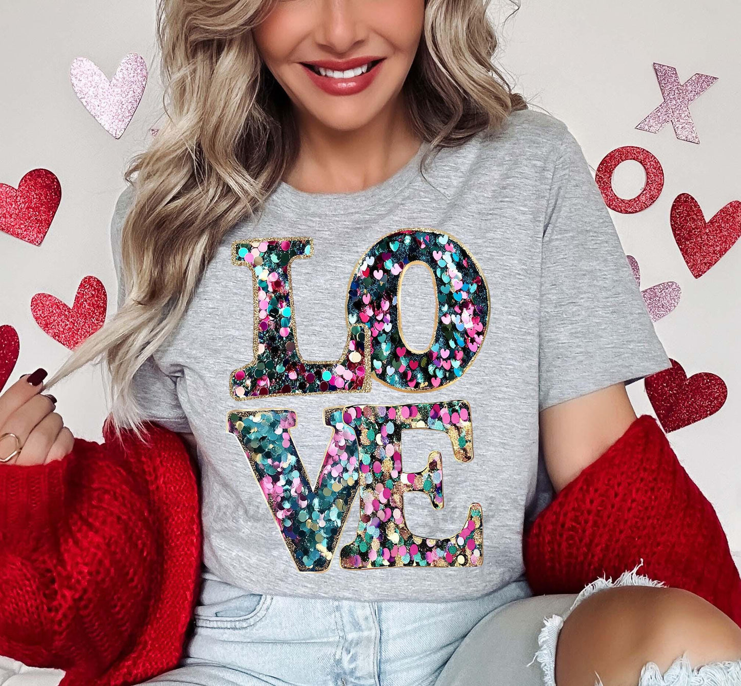 Love Valentines Shirt, Faux Sequin Valentine Shirt, Teacher Valentine Shirt, Girls Valentine Shirt