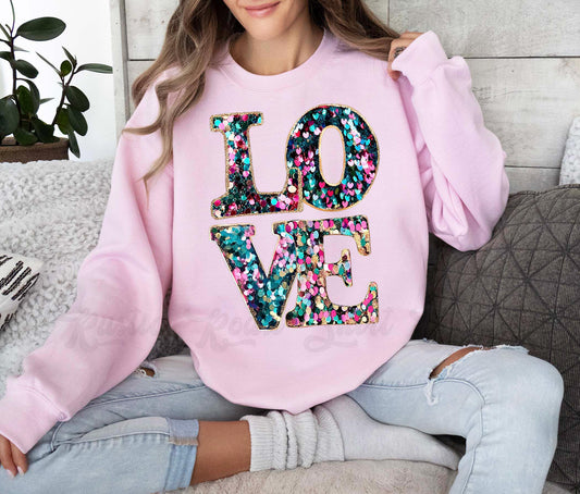 Love Valentines Sweatshirt, Faux Sequin Valentines Sweatshirt, Valentines Crewneck, Teacher Valentines Gift