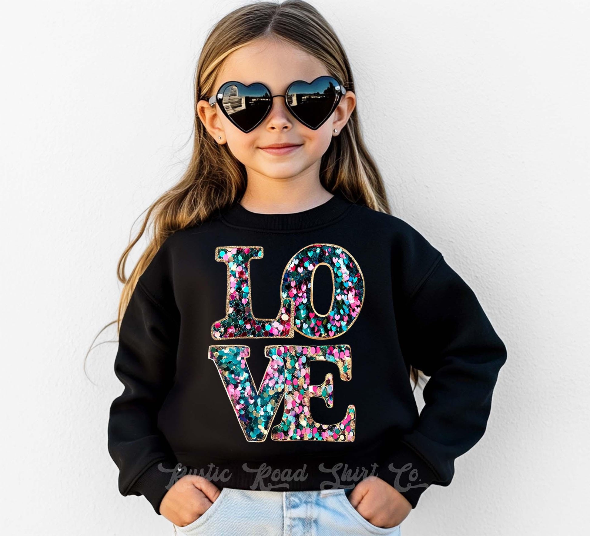Girls Valentines Sweatshirt, Faux Sequin Love Sweatshirt, Valentines Sweater, Toddler Valentines Shirt, Valentines Crewneck