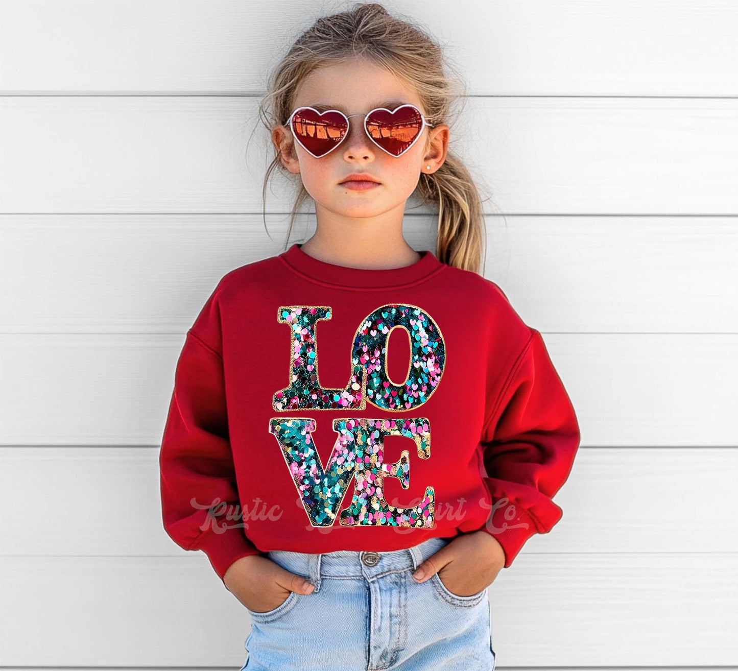 Girls Valentines Sweatshirt, Faux Sequin Love Sweatshirt, Valentines Sweater, Toddler Valentines Shirt, Valentines Crewneck