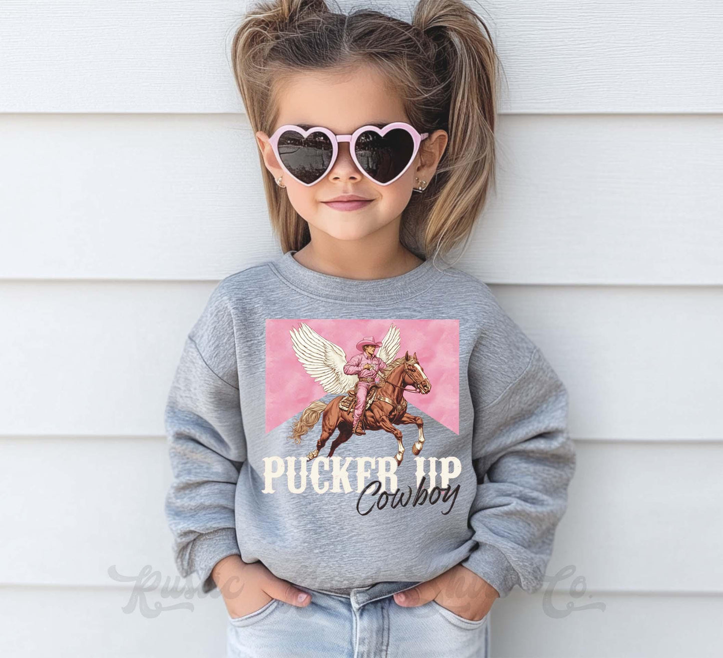 Girls Valentines Sweatshirt, Pucker Up Cowboy Sweatshirt, Valentines Sweater, Toddler Valentines Shirt, Valentines Crewneck
