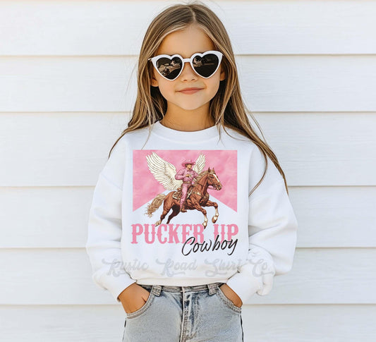 Girls Valentines Sweatshirt, Pucker Up Cowboy Sweatshirt, Valentines Sweater, Toddler Valentines Shirt, Valentines Crewneck