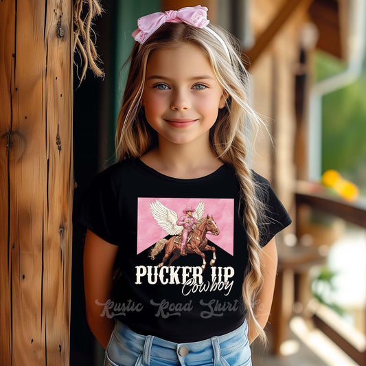 Girls Valentines Shirt, Pucker Up Cowboy Shirt, Toddler Valentine Shirt, Kids Valentines Shirt