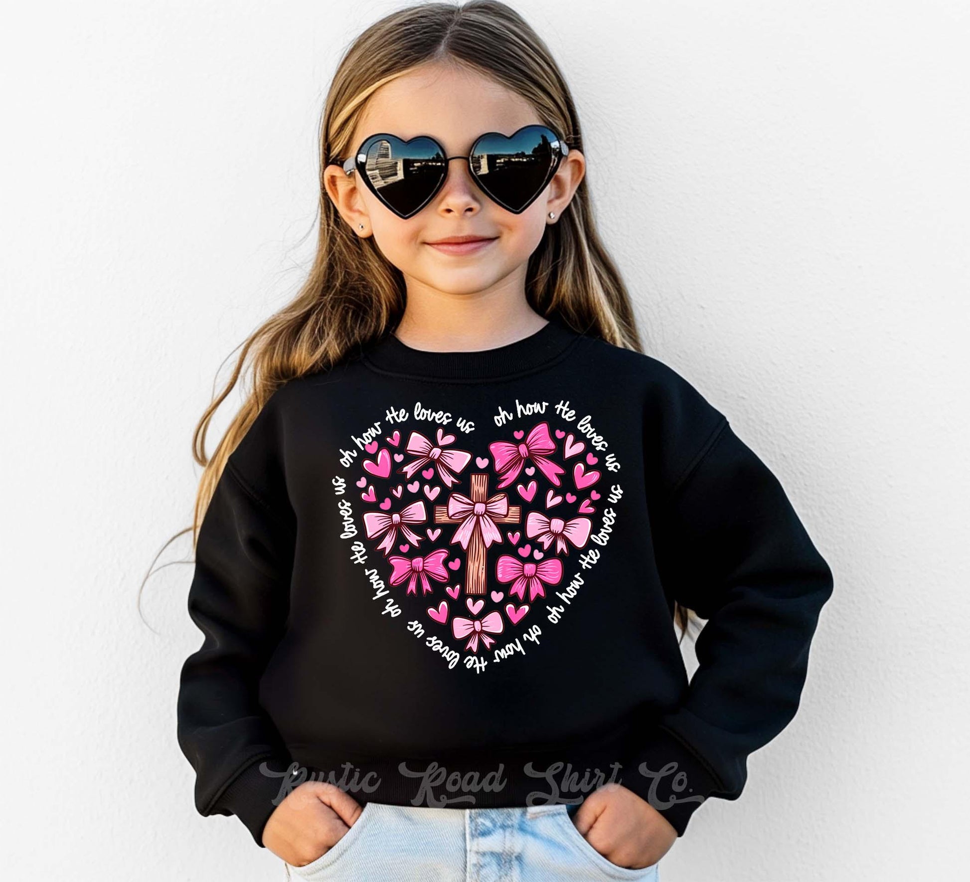 Girls Valentines Sweatshirt, Heart Cross Jesus Sweatshirt, Valentines Sweater, Toddler Valentines Shirt, Valentines Crewneck