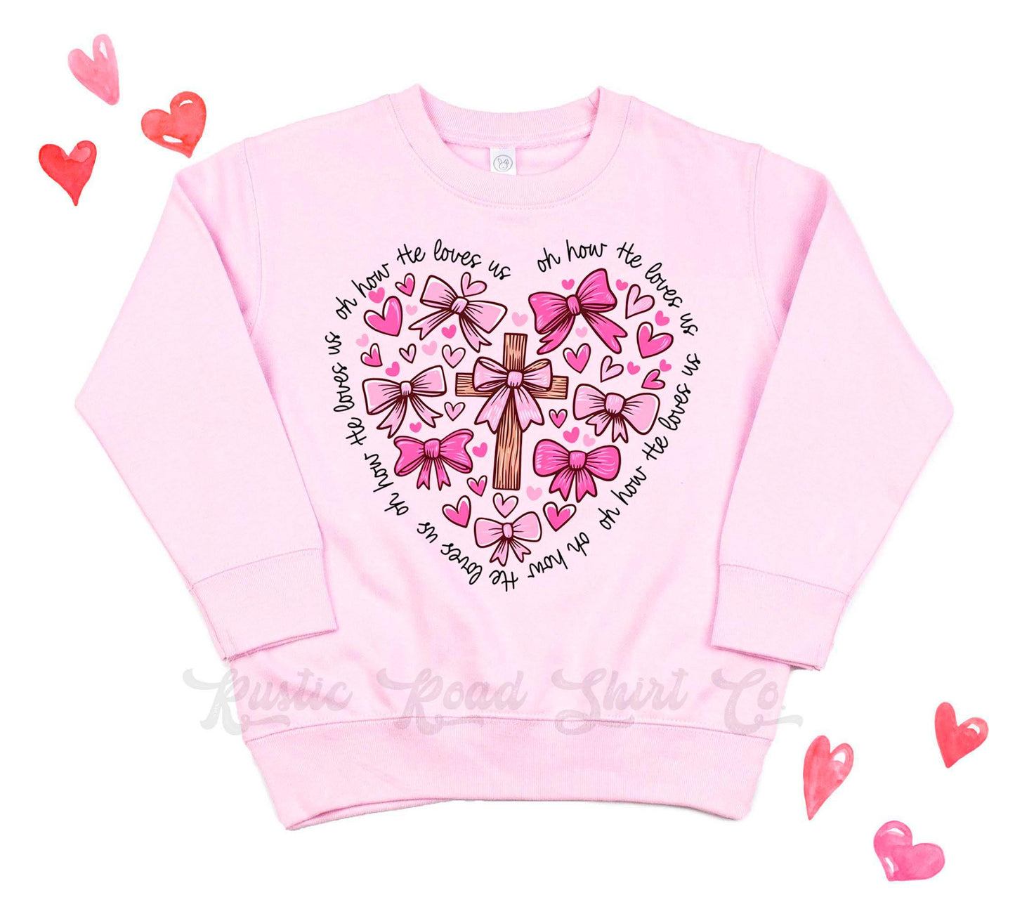 Girls Valentines Sweatshirt, Heart Cross Jesus Sweatshirt, Valentines Sweater, Toddler Valentines Shirt, Valentines Crewneck