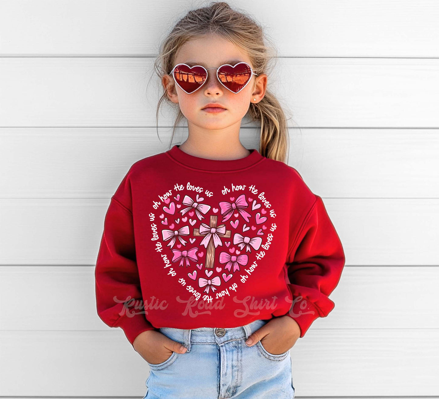 Girls Valentines Sweatshirt, Heart Cross Jesus Sweatshirt, Valentines Sweater, Toddler Valentines Shirt, Valentines Crewneck