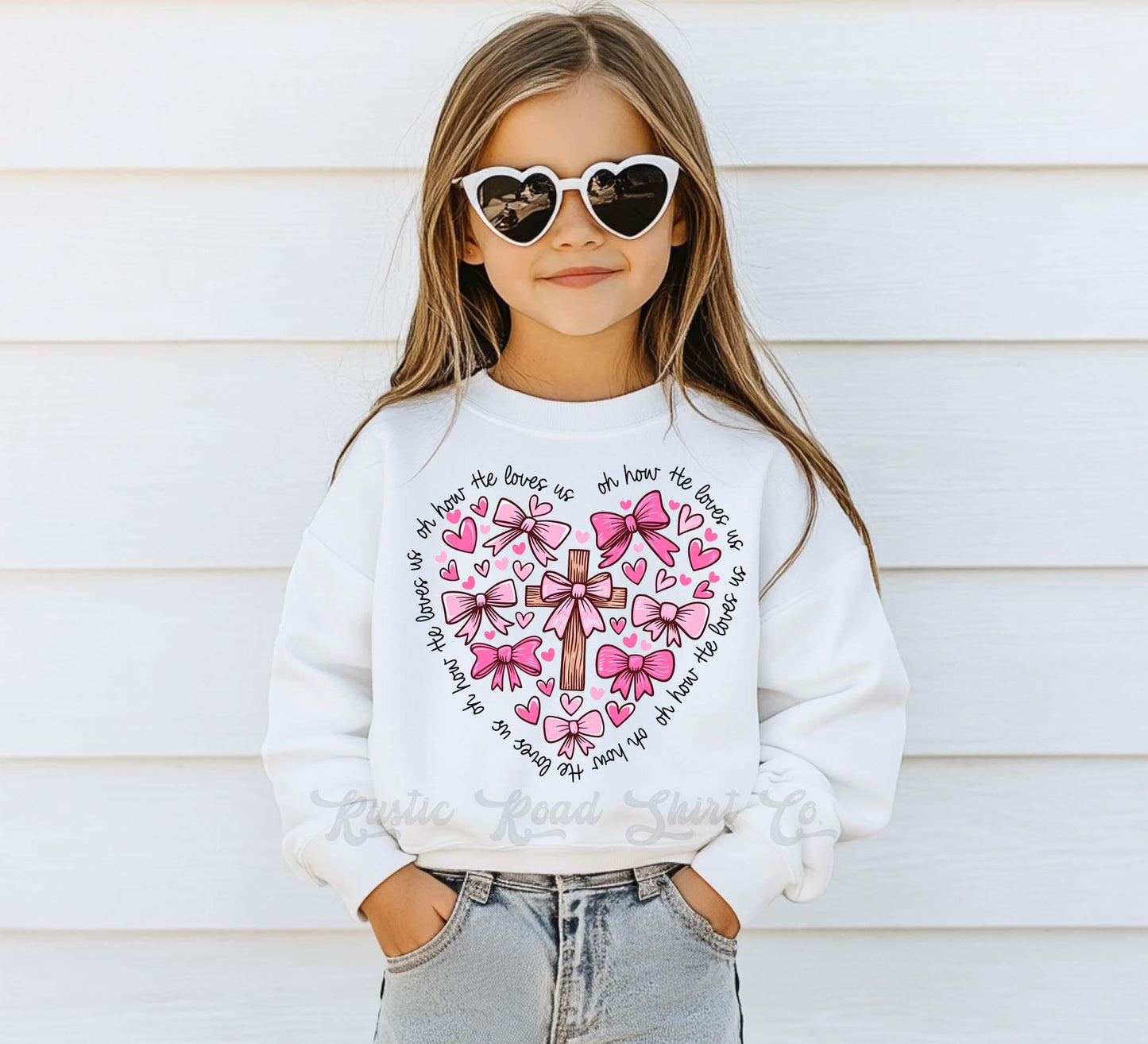 Girls Valentines Sweatshirt, Heart Cross Jesus Sweatshirt, Valentines Sweater, Toddler Valentines Shirt, Valentines Crewneck