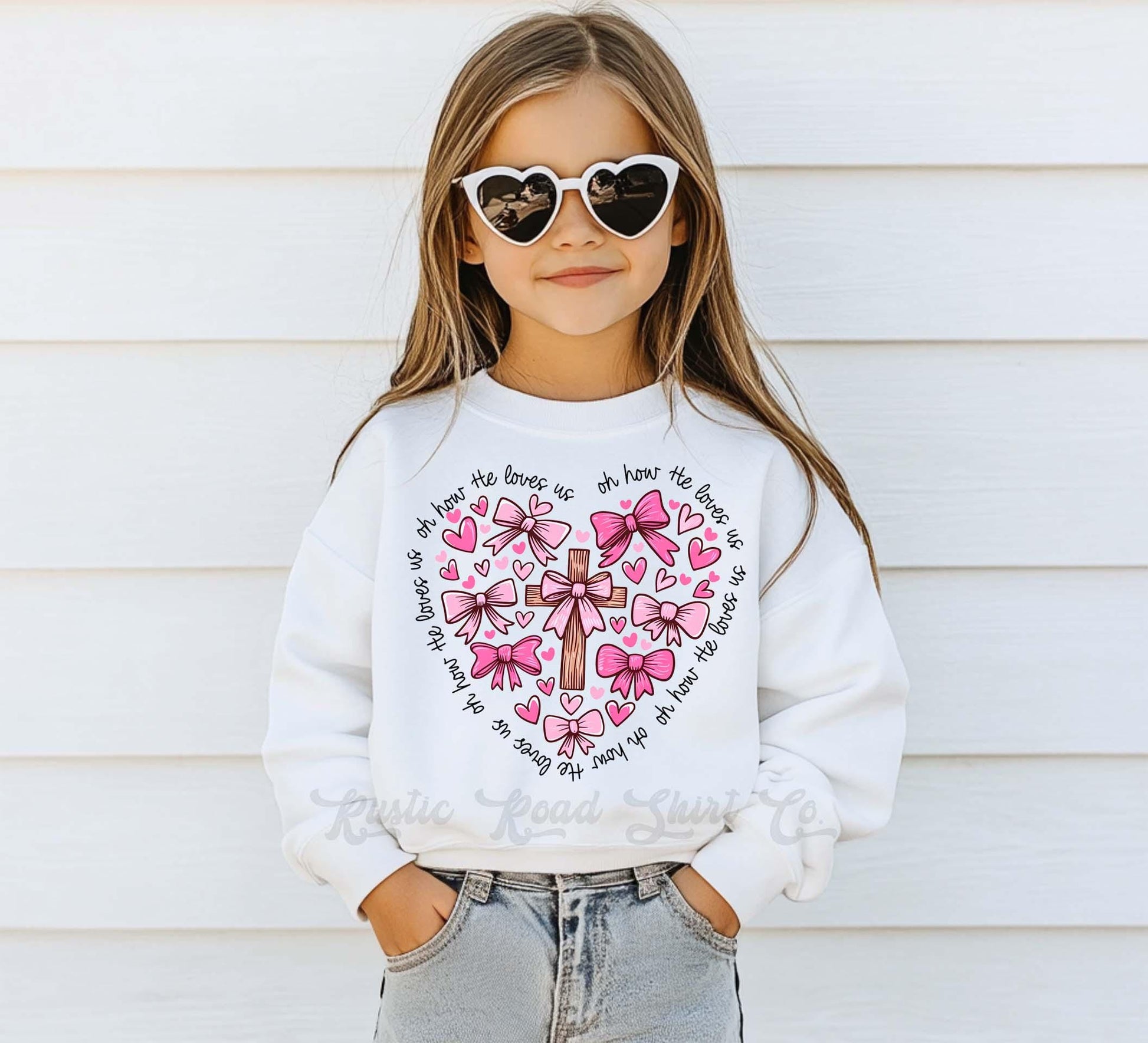 Girls Valentines Sweatshirt, Heart Cross Jesus Sweatshirt, Valentines Sweater, Toddler Valentines Shirt, Valentines Crewneck