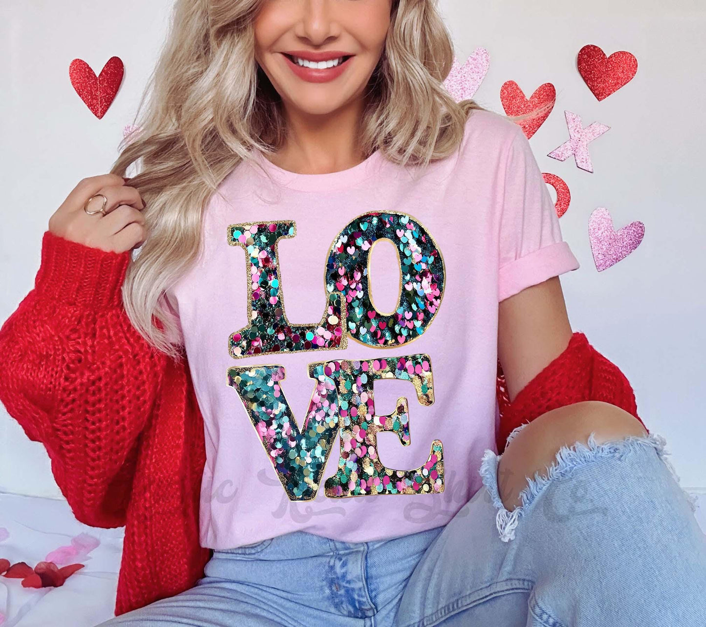 Love Valentines Shirt, Faux Sequin Valentine Shirt, Teacher Valentine Shirt, Girls Valentine Shirt