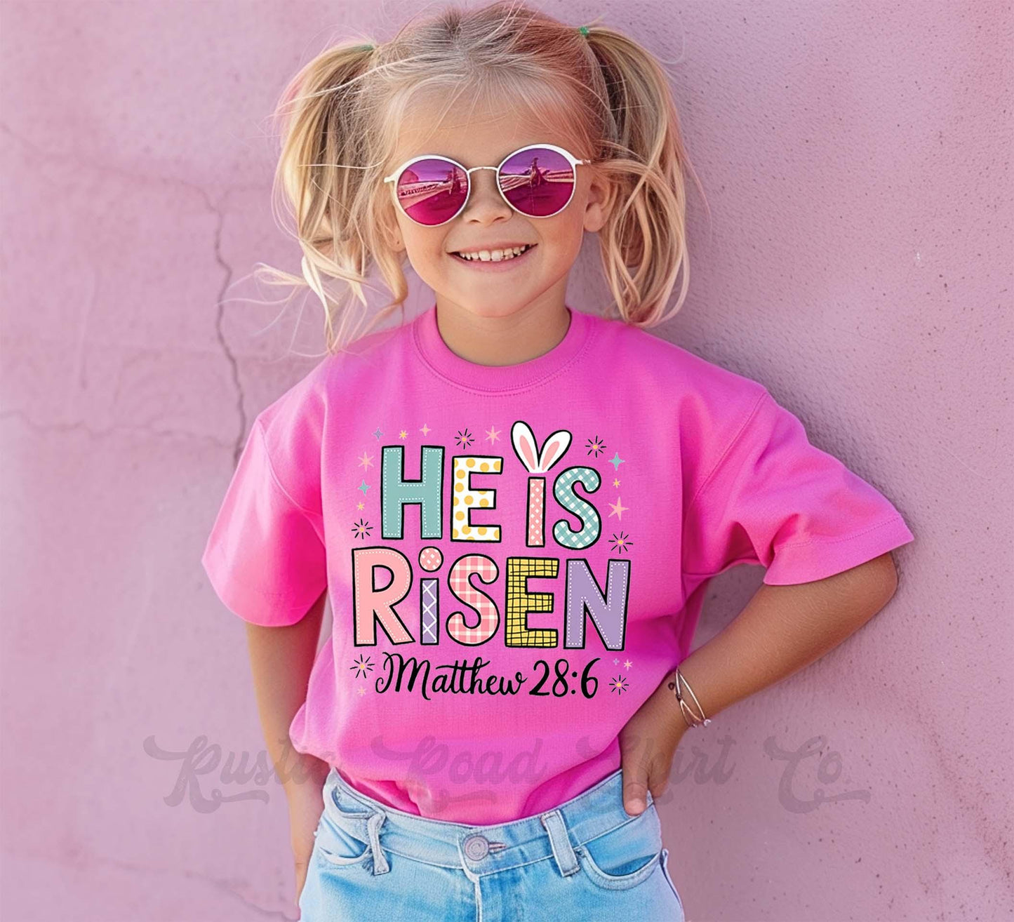Girls Easter Shirt, He is Risen Shirt, Toddler Easter Outfit, Easter Basket Gift 223
