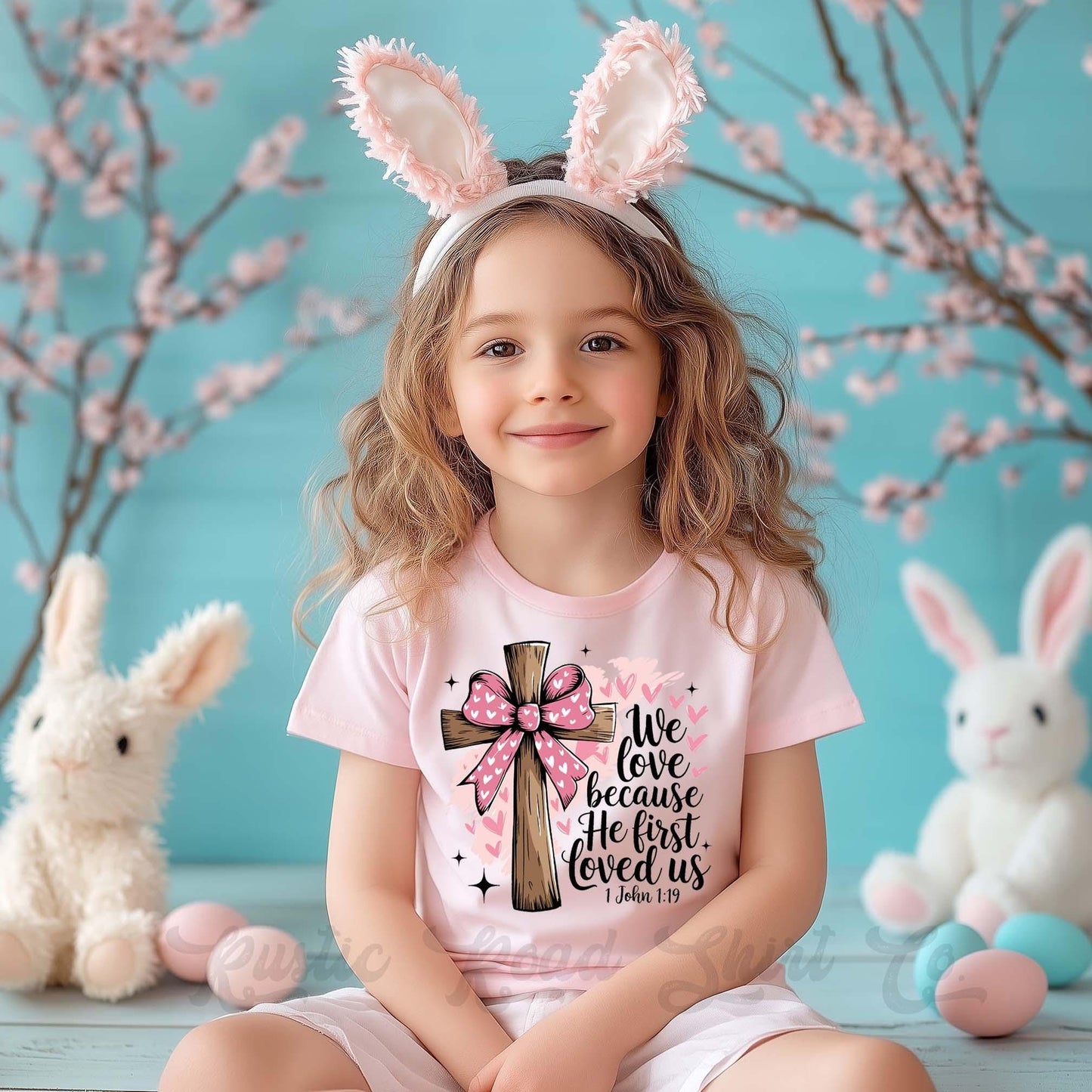 Girls Easter Shirt, He Loved Us First Shirt, Christian Easter Shirt, Toddler Easter Outfit, Easter Basket Gift 240