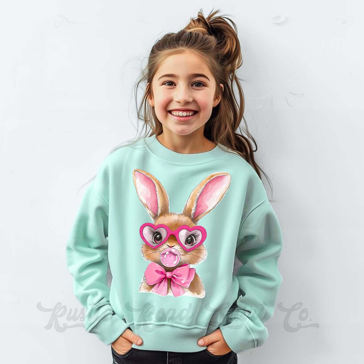 Easter Sweatshirt, Bubblegum Bunny Shirt, Girls Easter Sweatshirt, Toddler Easter Outfit, Easter Basket Gift 50