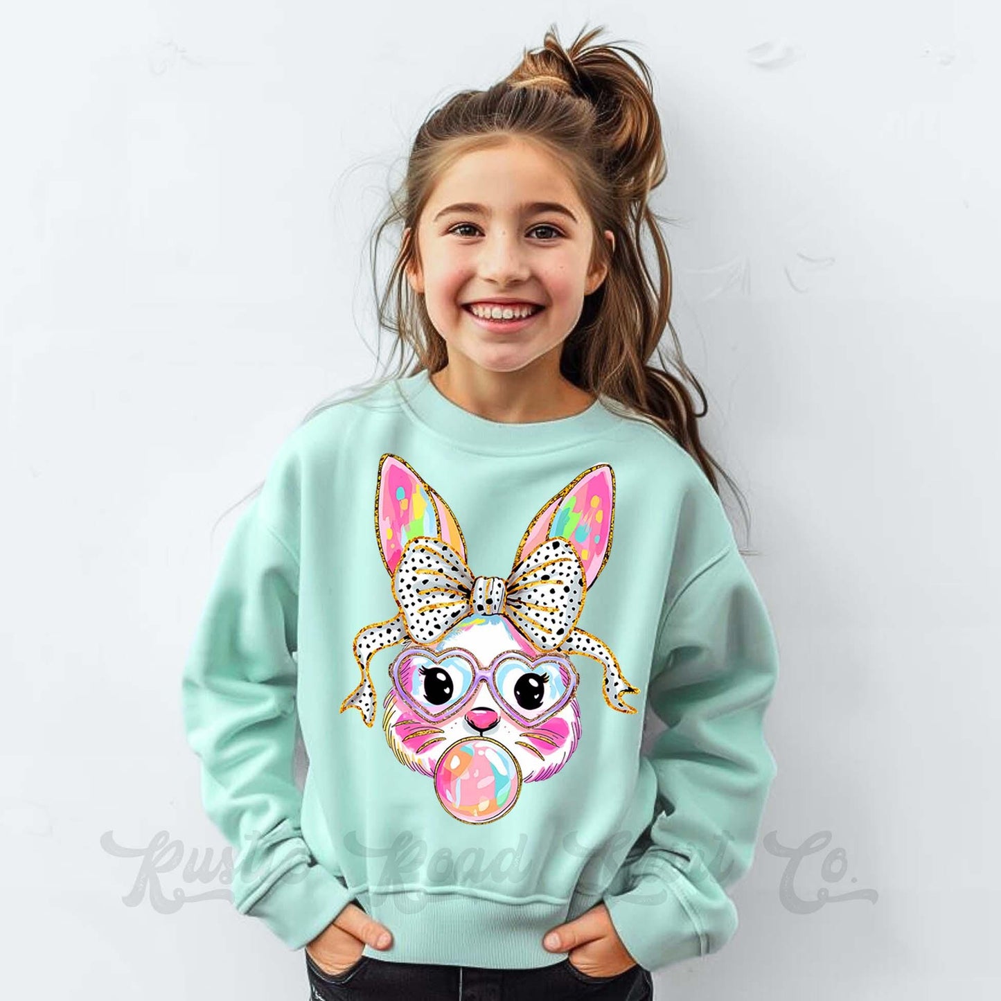 Easter Sweatshirt, Bubblegum Bunny Shirt, Girls Easter Sweatshirt, Toddler Easter Outfit, Easter Basket Gift 114