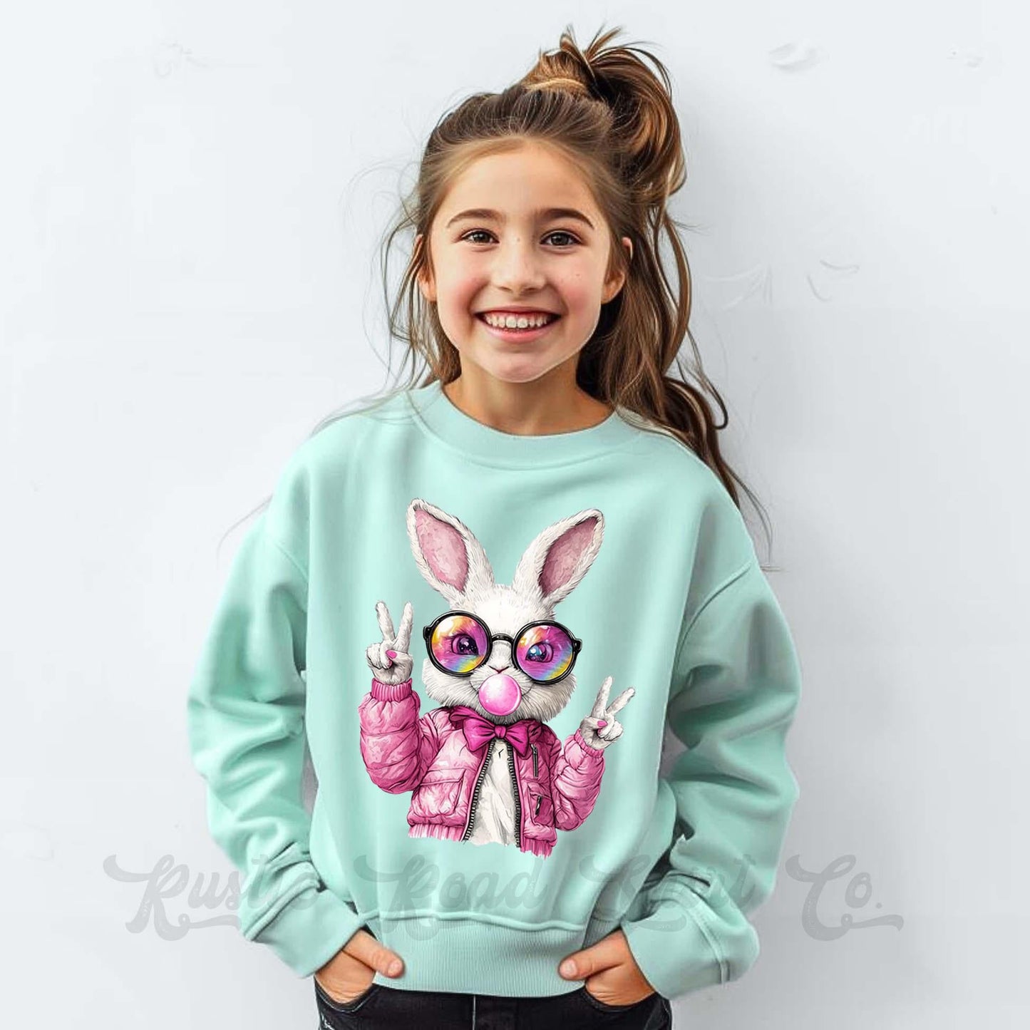 Easter Sweatshirt, Bubblegum Bunny Shirt, Girls Easter Sweatshirt, Toddler Easter Outfit, Easter Basket Gift 47