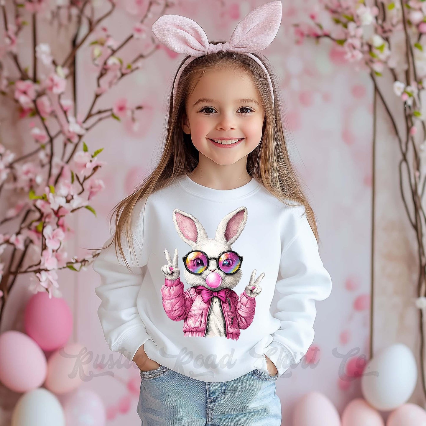 Easter Sweatshirt, Bubblegum Bunny Shirt, Girls Easter Sweatshirt, Toddler Easter Outfit, Easter Basket Gift 47
