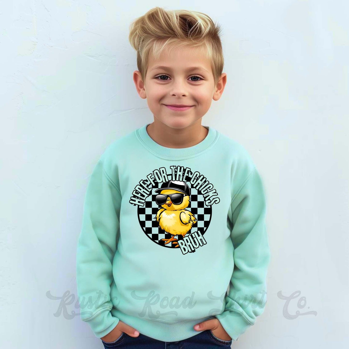 Easter Sweatshirt, Here for the Chicks Bruh, Boys Easter Sweater, Toddler Easter Outfit, Easter Basket Gift 71