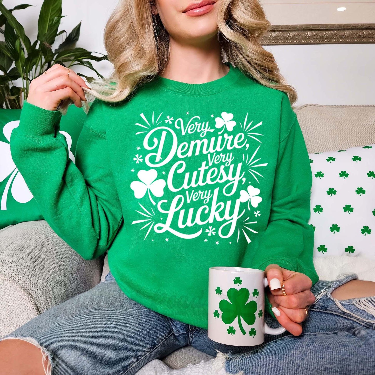 St Patricks Day Sweatshirt, Demure Sweatshirt, Womens St Paddys Sweatshirt, Irish Womens Sweatshirt
