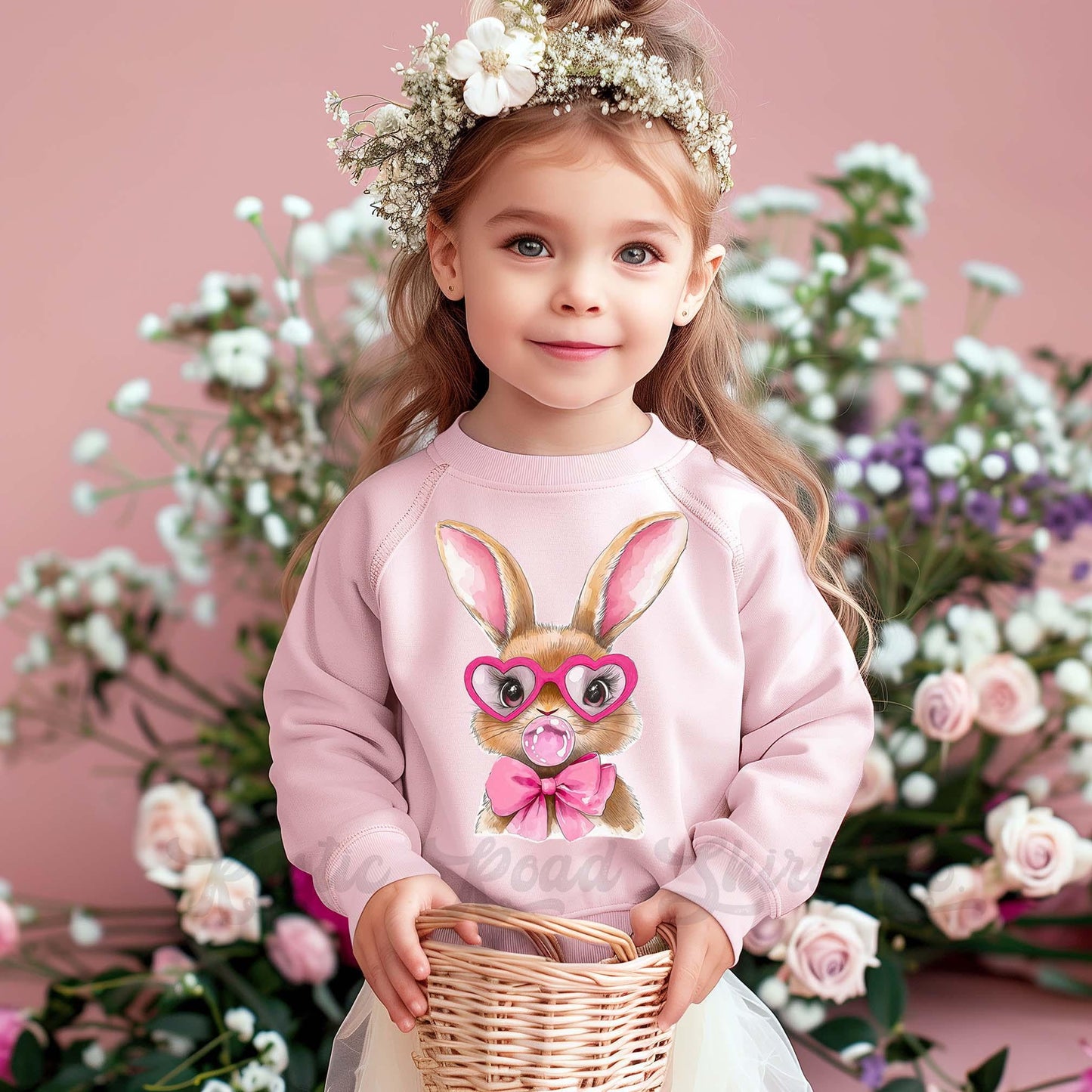 Easter Sweatshirt, Bubblegum Bunny Shirt, Girls Easter Sweatshirt, Toddler Easter Outfit, Easter Basket Gift 50