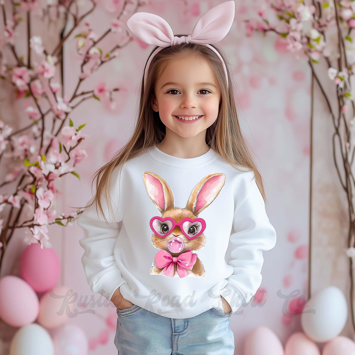 Easter Sweatshirt, Bubblegum Bunny Shirt, Girls Easter Sweatshirt, Toddler Easter Outfit, Easter Basket Gift 50