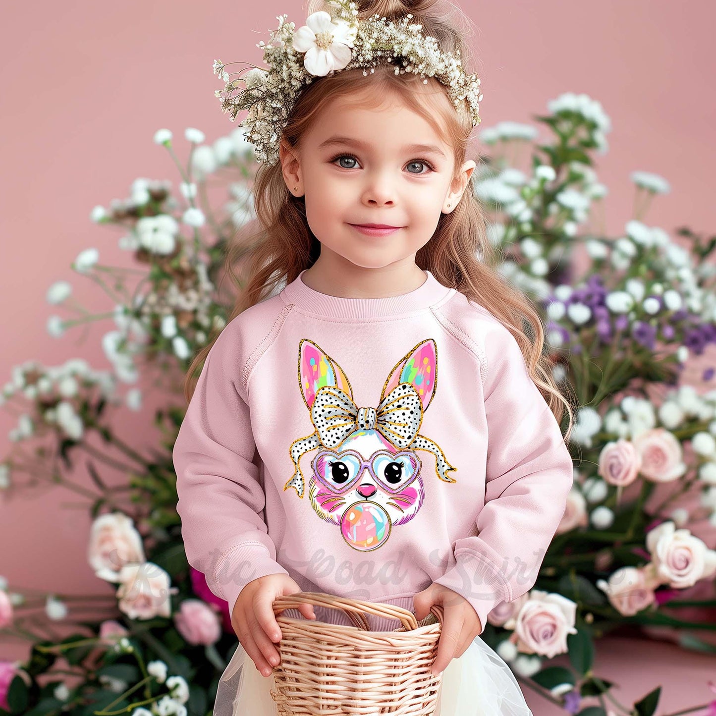 Easter Sweatshirt, Bubblegum Bunny Shirt, Girls Easter Sweatshirt, Toddler Easter Outfit, Easter Basket Gift 114
