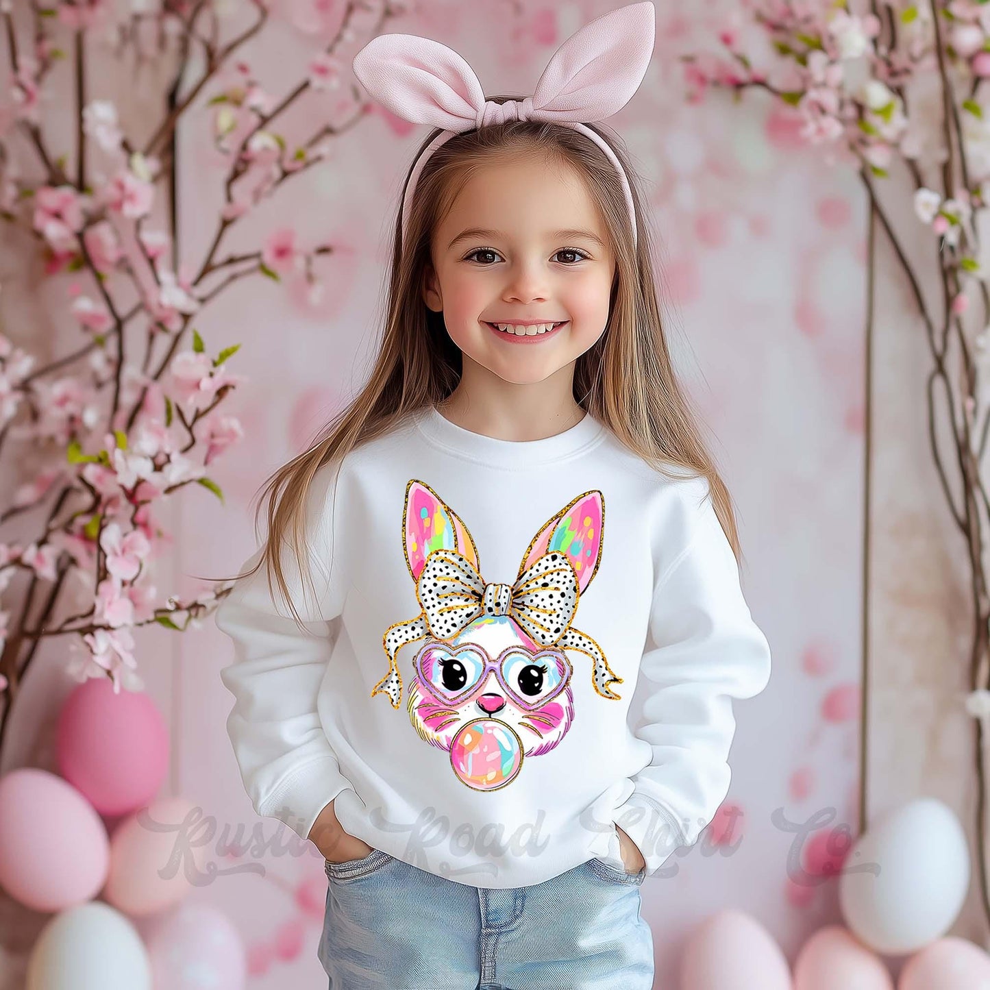 Easter Sweatshirt, Bubblegum Bunny Shirt, Girls Easter Sweatshirt, Toddler Easter Outfit, Easter Basket Gift 114
