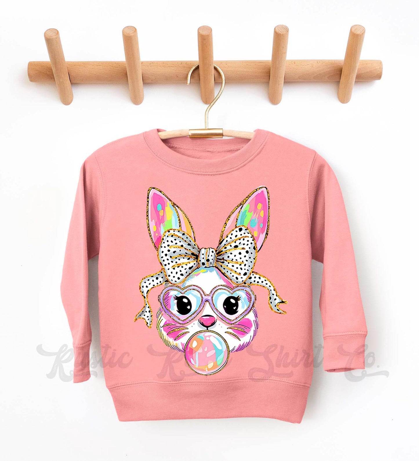 Easter Sweatshirt, Bubblegum Bunny Shirt, Girls Easter Sweatshirt, Toddler Easter Outfit, Easter Basket Gift 114