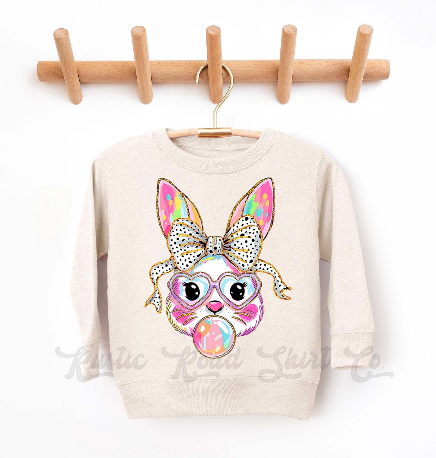 Easter Sweatshirt, Bubblegum Bunny Shirt, Girls Easter Sweatshirt, Toddler Easter Outfit, Easter Basket Gift 114