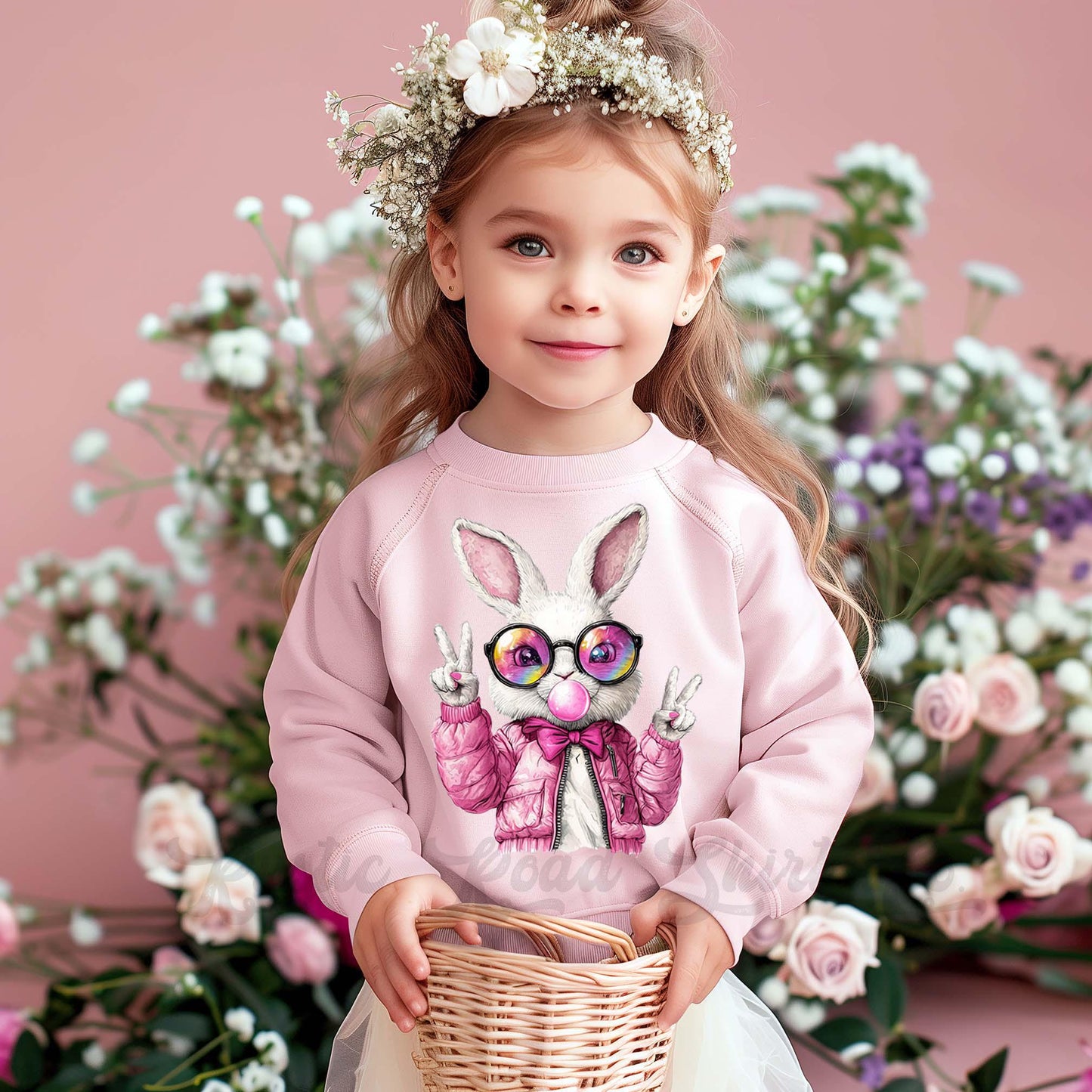 Easter Sweatshirt, Bubblegum Bunny Shirt, Girls Easter Sweatshirt, Toddler Easter Outfit, Easter Basket Gift 47