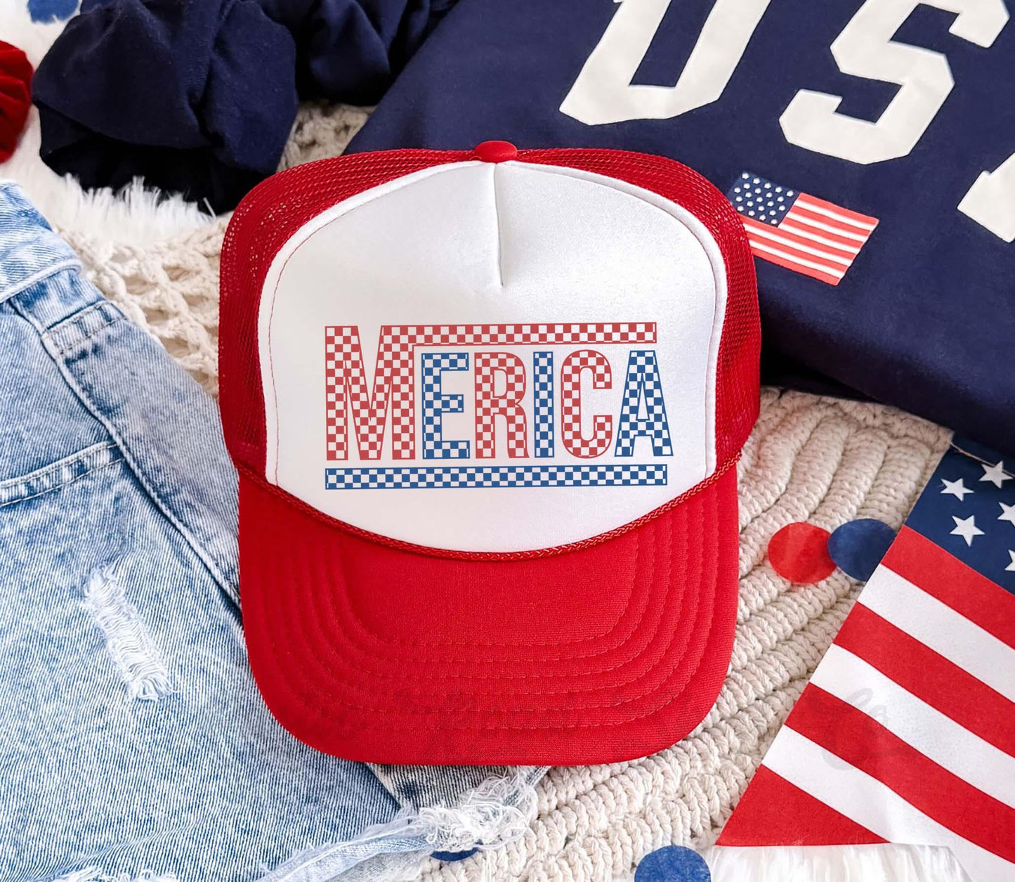 Merica 4th of July Hat, 4th of July Hat, USA Trucker Hat, Patriotic Hat, Summer Hat, Funny Trucker Hat