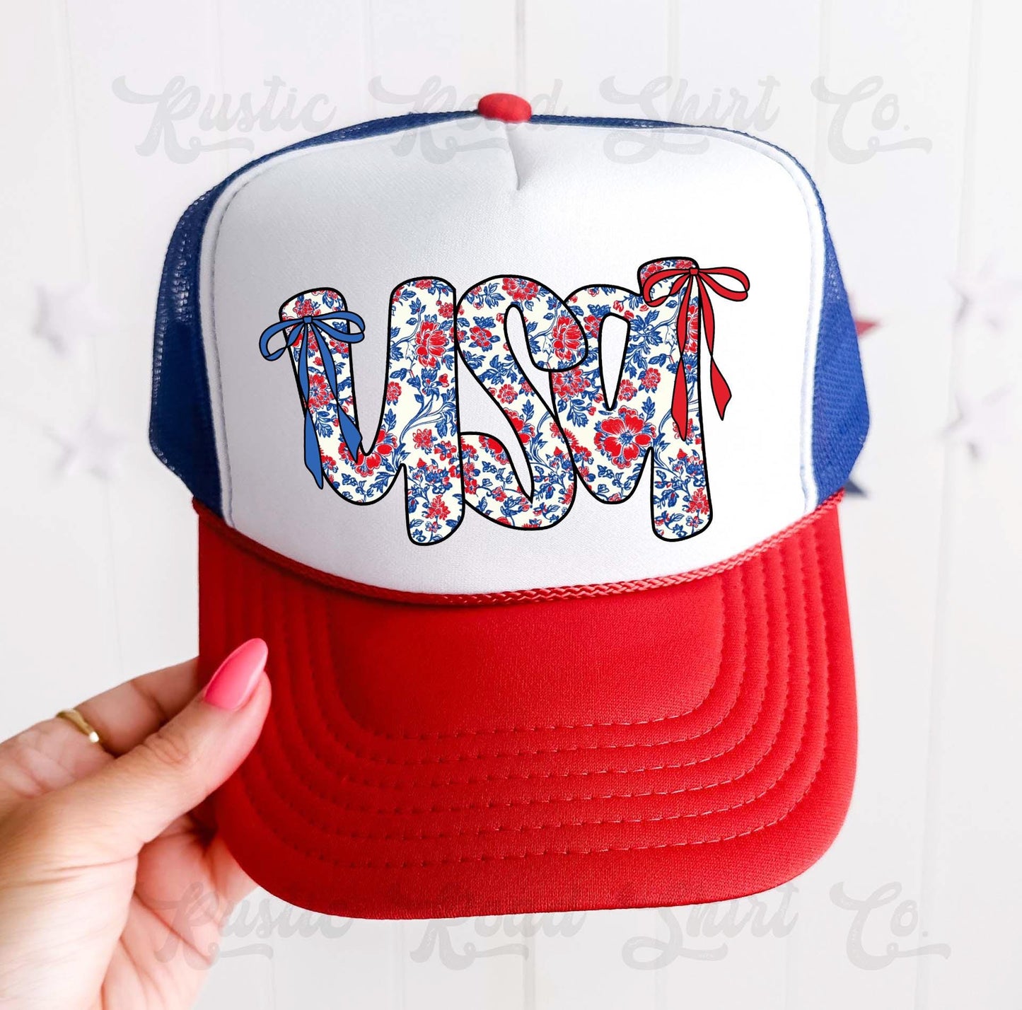 USA Floral Coquette Hat, 4th of July Hat, USA Trucker Hat, Patriotic Hat, Summer Hat, Funny Trucker Hat