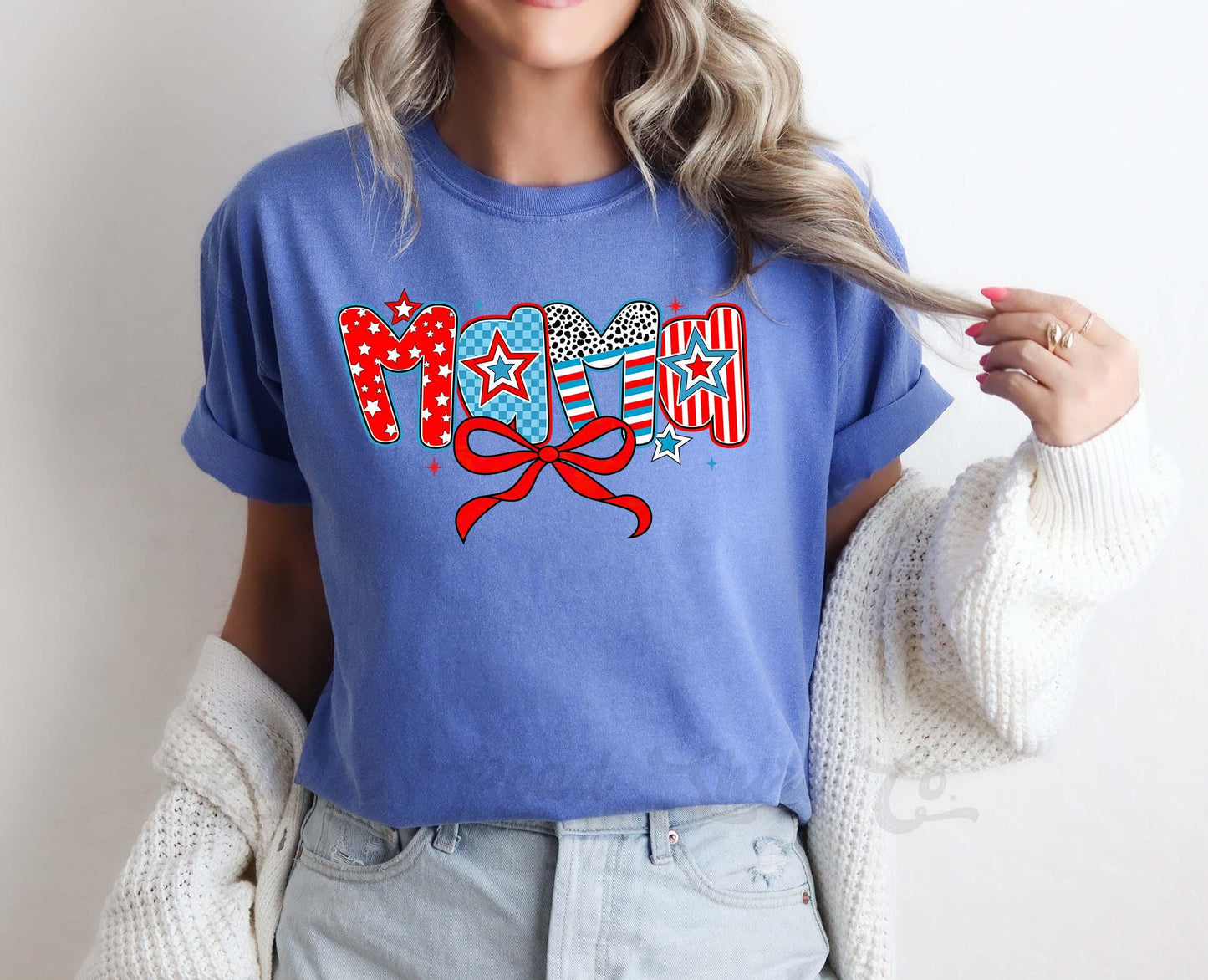 Mama 4th of July Shirt, Comfort Colors™ Shirt, Fourth of July Shirt, Coquette Mama Shirt, Oversized 4th of July Shirt