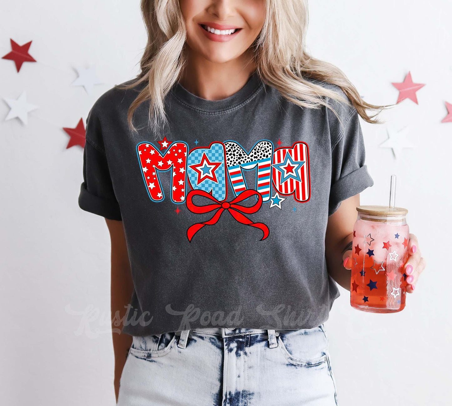 Mama 4th of July Shirt, Comfort Colors™ Shirt, Fourth of July Shirt, Coquette Mama Shirt, Oversized 4th of July Shirt