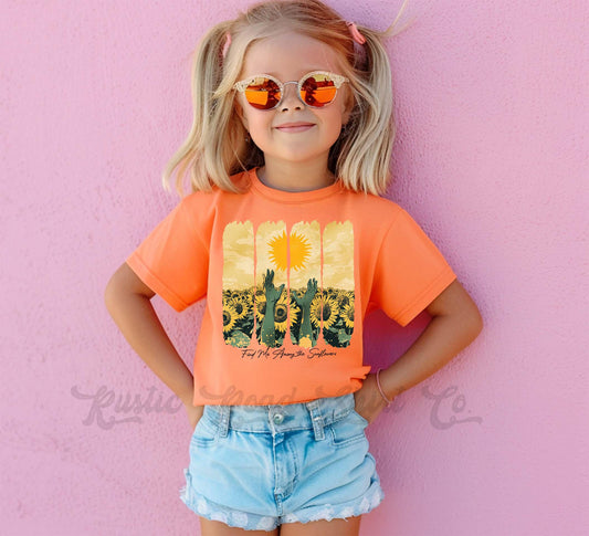 Sunflower Girls Shirt, Summer Girls Shirt, Beach Vacation Shirt, Retro 90s shirt, Summer Vacation Shirt,