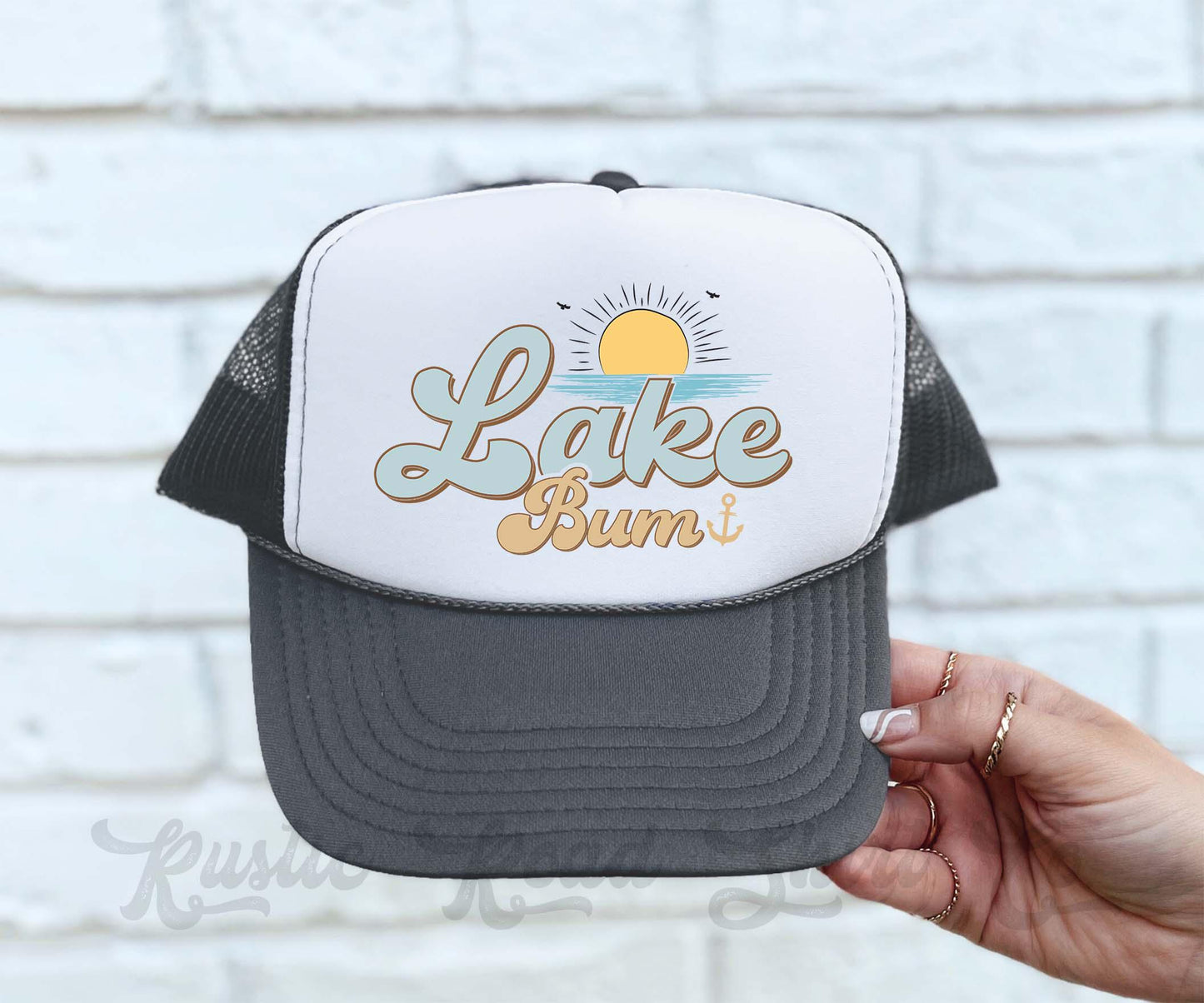 Lake Bum Hat, Summer Vibes Trucker Hat, 90's Retro Neon Hat, Vintage Style Trucker Hat