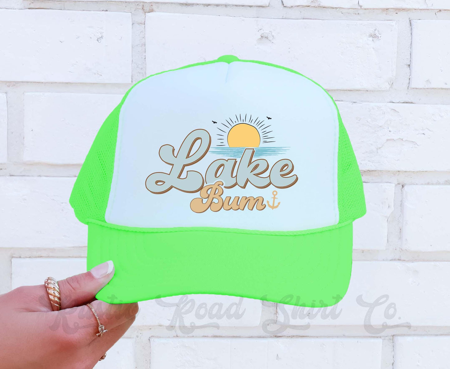 Lake Bum Hat, Summer Vibes Trucker Hat, 90's Retro Neon Hat, Vintage Style Trucker Hat