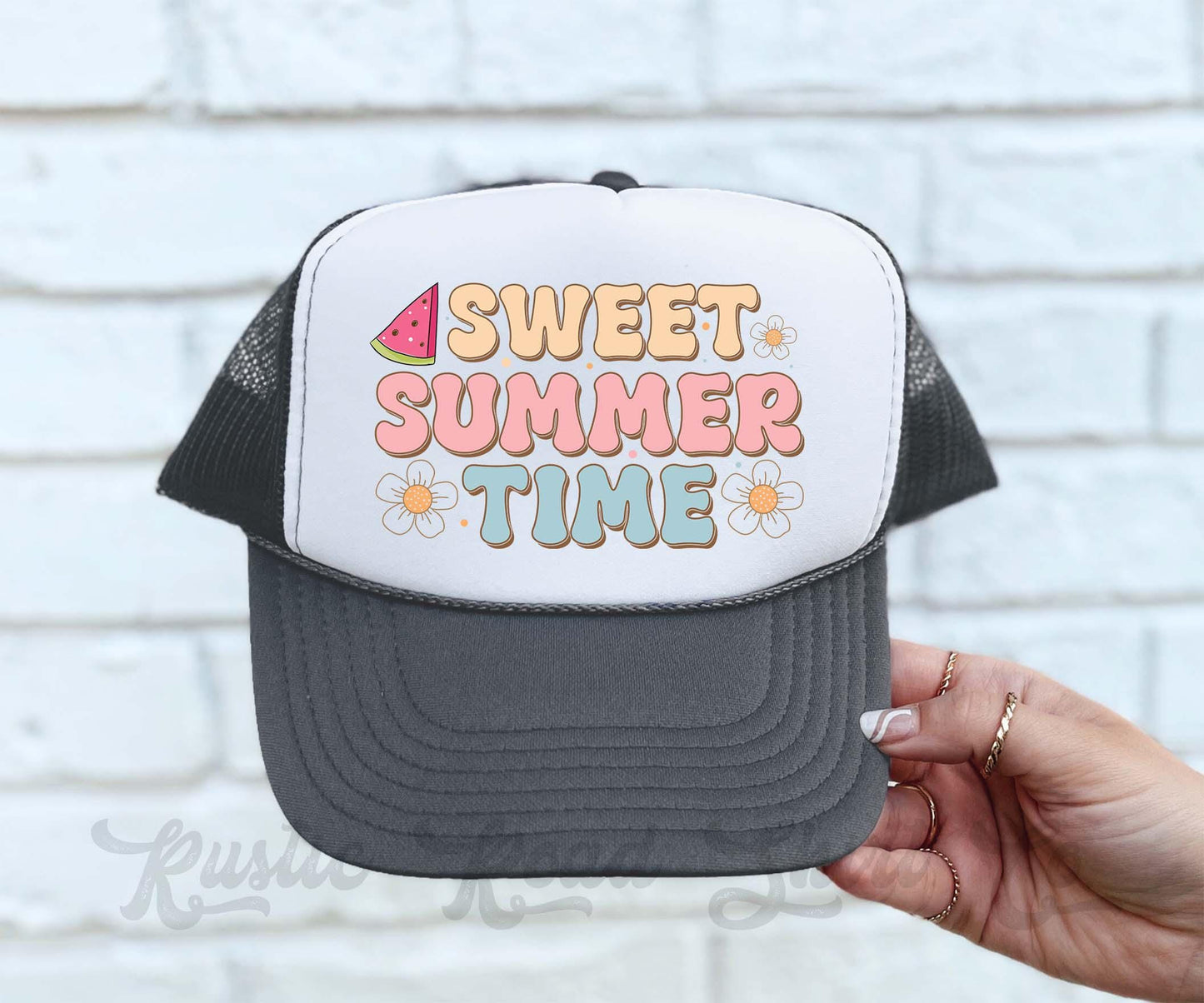 Sweet Summer Time Hat, Lake Bum Hat, 90's Retro Neon Hat, Vintage Style Trucker Hat