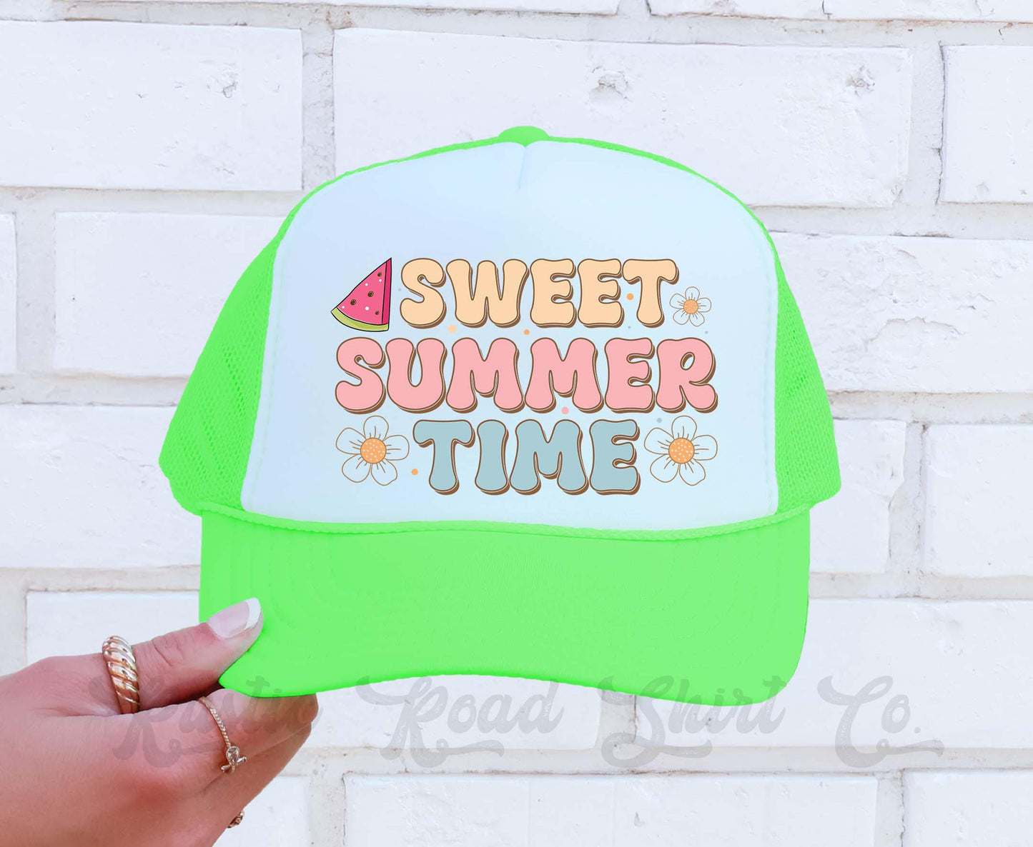 Sweet Summer Time Hat, Lake Bum Hat, 90's Retro Neon Hat, Vintage Style Trucker Hat
