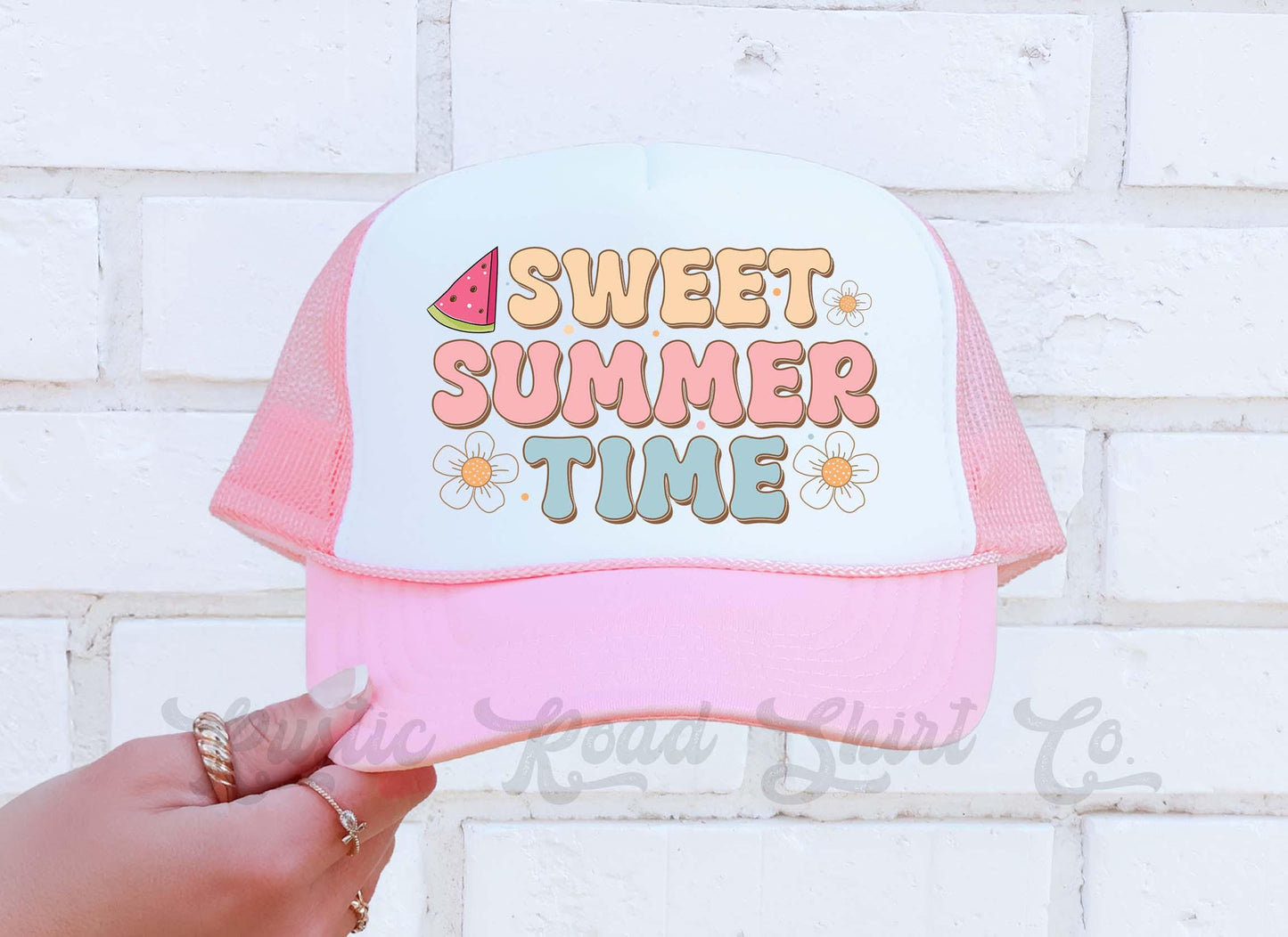 Sweet Summer Time Hat, Lake Bum Hat, 90's Retro Neon Hat, Vintage Style Trucker Hat
