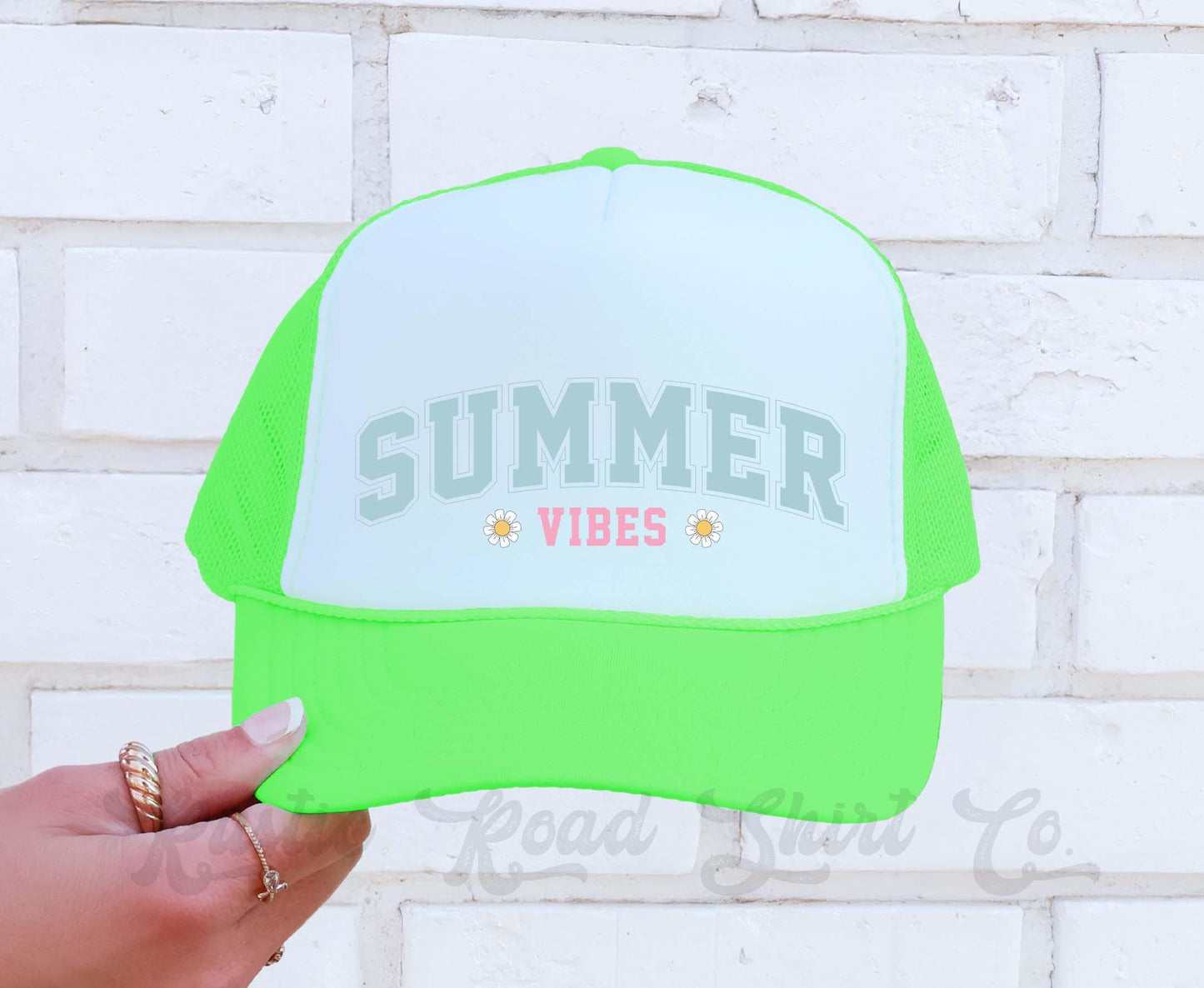 Summer Vibes Hat, Lake Bum Hat, 90's Retro Neon Hat, Vintage Style Trucker Hat
