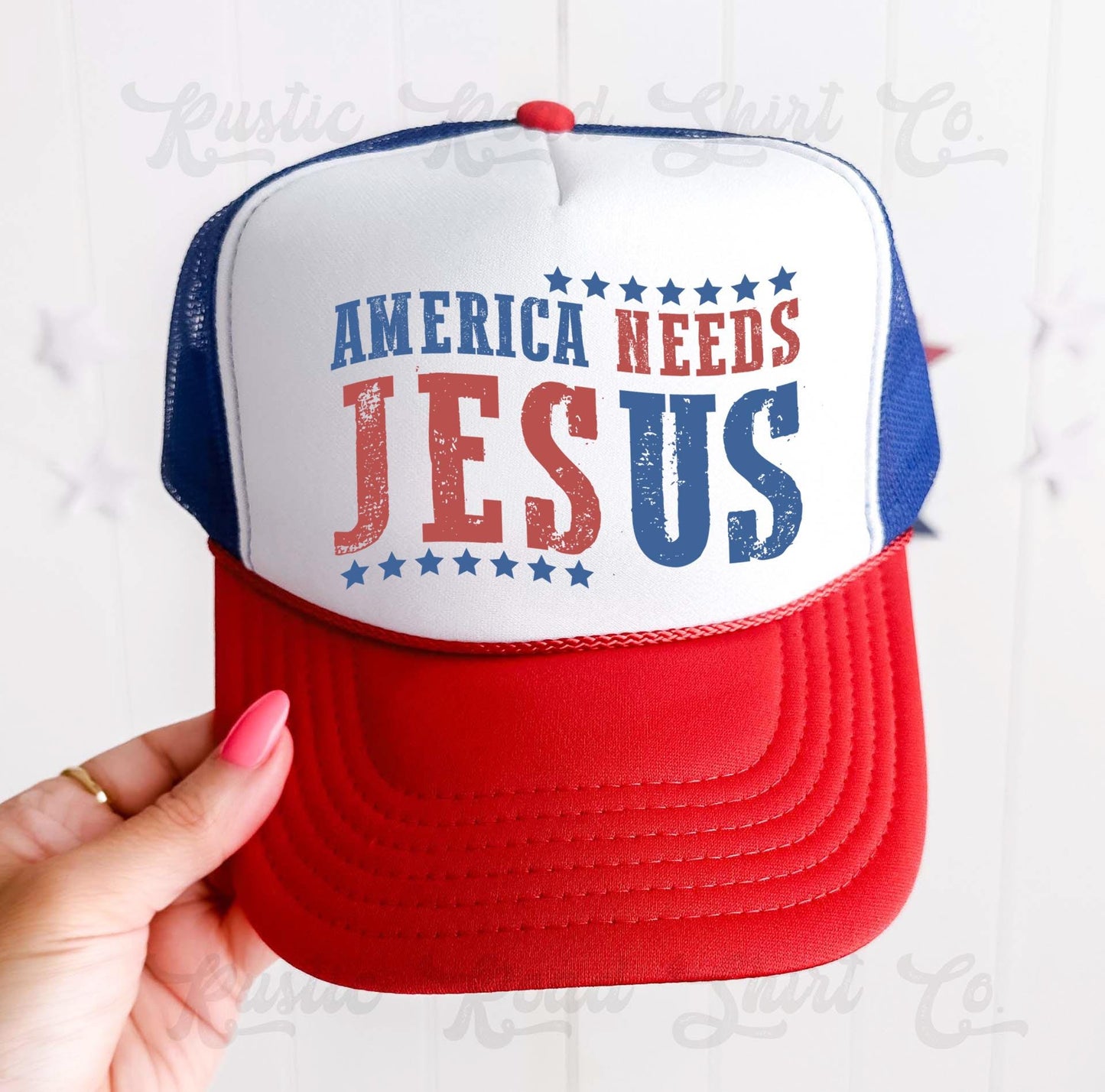 America Needs Jesus Hat, 4th of July Hat, USA Trucker Hat, Patriotic Hat, Summer Hat, Funny Trucker Hat