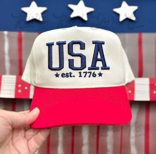 USA Embroidered Hat, 4th of July Embroidered Hat, Embroidered Fourth of July Hat, Custom Trucker Hat