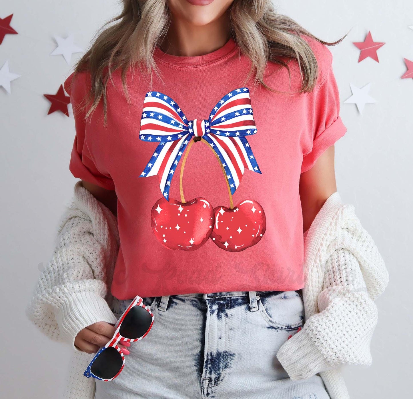 Fourth of July Cherry Shirt, Coquette 4th of July Shirt, Memorial Day Shirt, Comfort Colors™ Shirt, 4th of July Shirt,