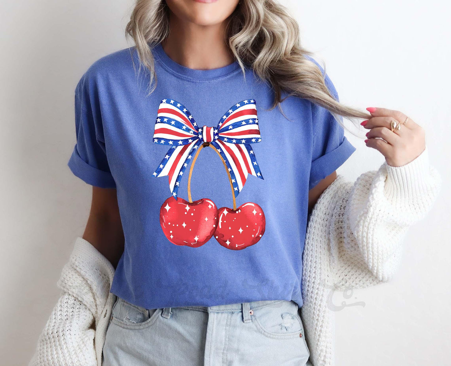 Fourth of July Cherry Shirt, Coquette 4th of July Shirt, Memorial Day Shirt, Comfort Colors™ Shirt, 4th of July Shirt,