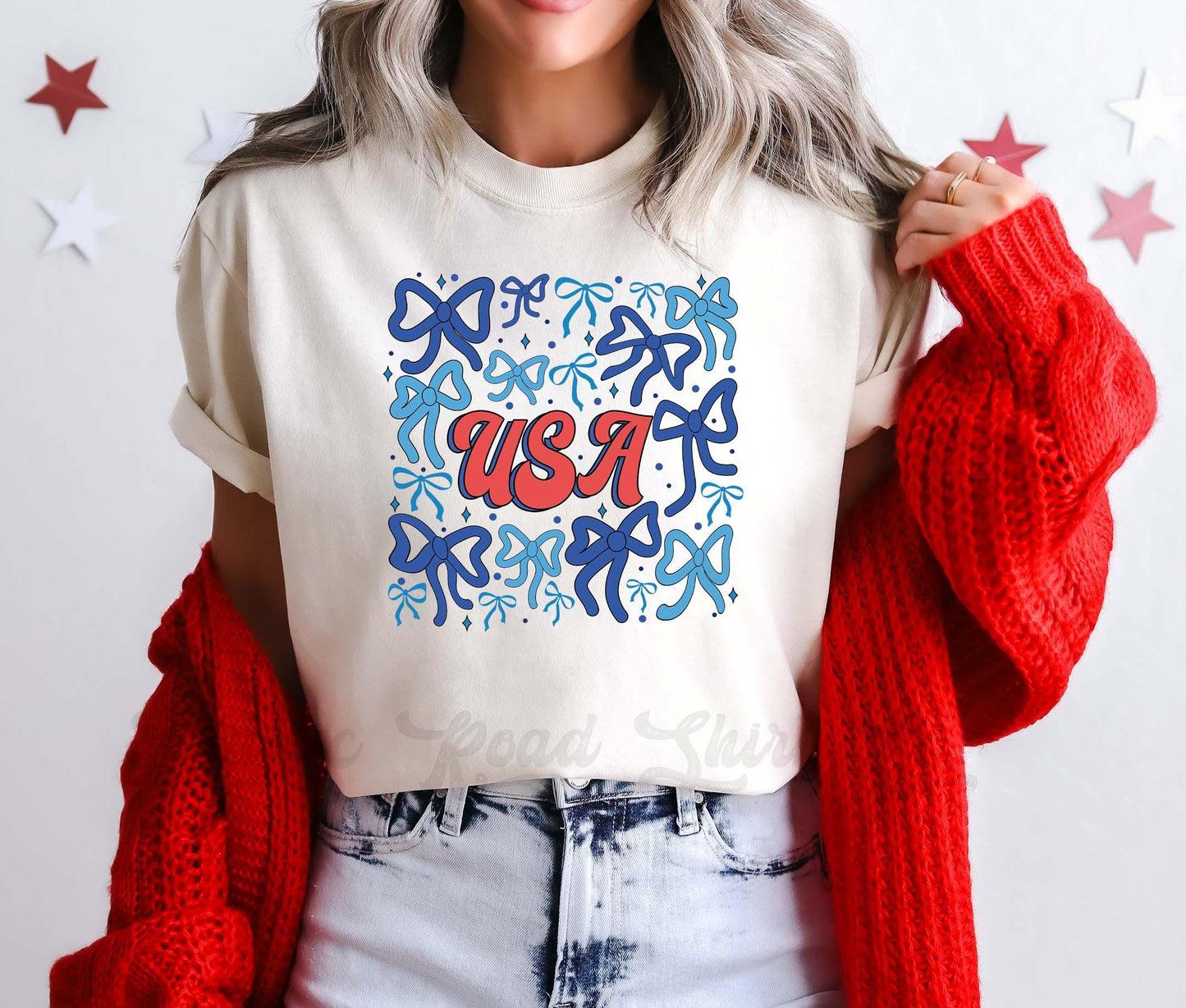 USA Bow Shirt, Fourth of July Shirt, Memorial Day Shirt, Comfort Colors™ Shirt, 4th of July Shirt,