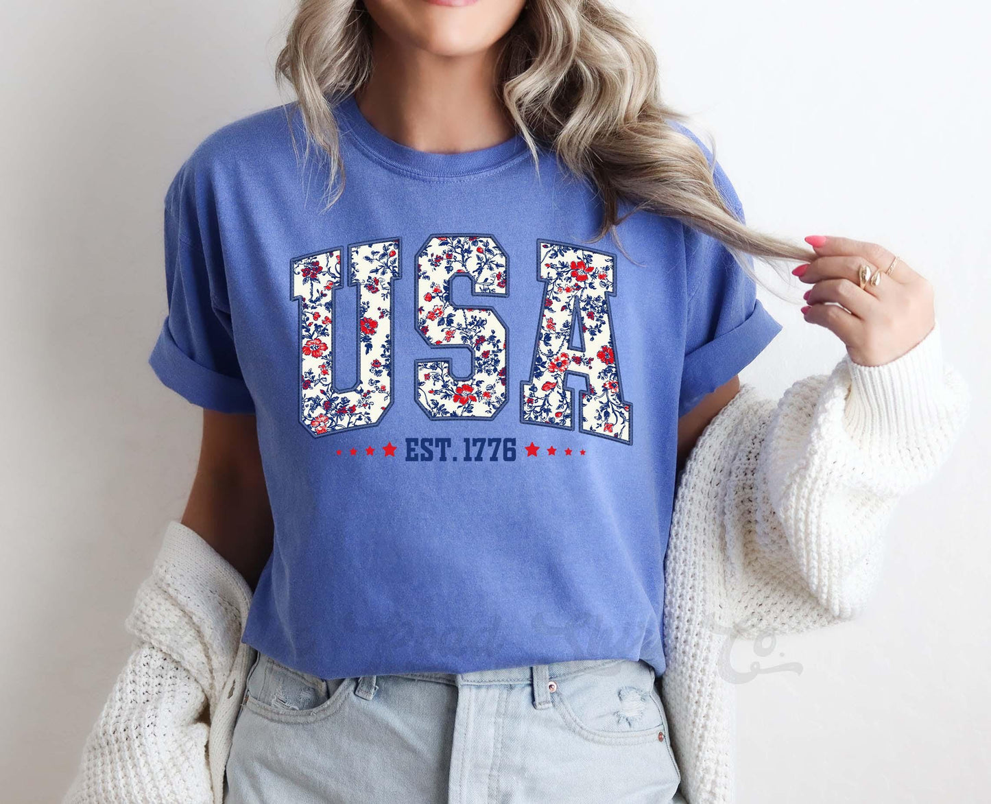 USA Floral Shirt, Fourth of July Shirt, Memorial Day Shirt, Comfort Colors™ Shirt, 4th of July Shirt,