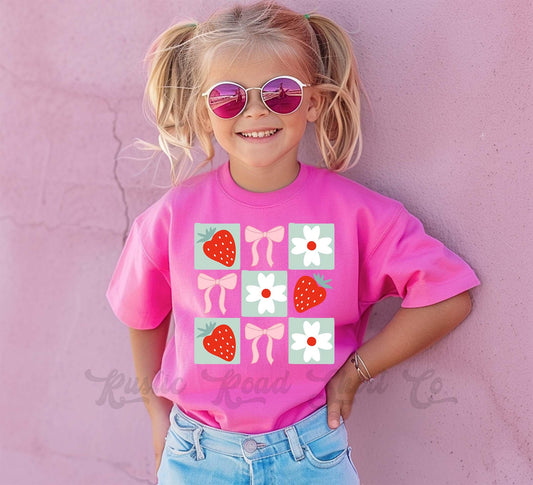 Strawberry Shirt, Coquette Strawberry Shirt, Girls Neon Shirt, Retro 90s shirt, Summer Vacation Shirt,