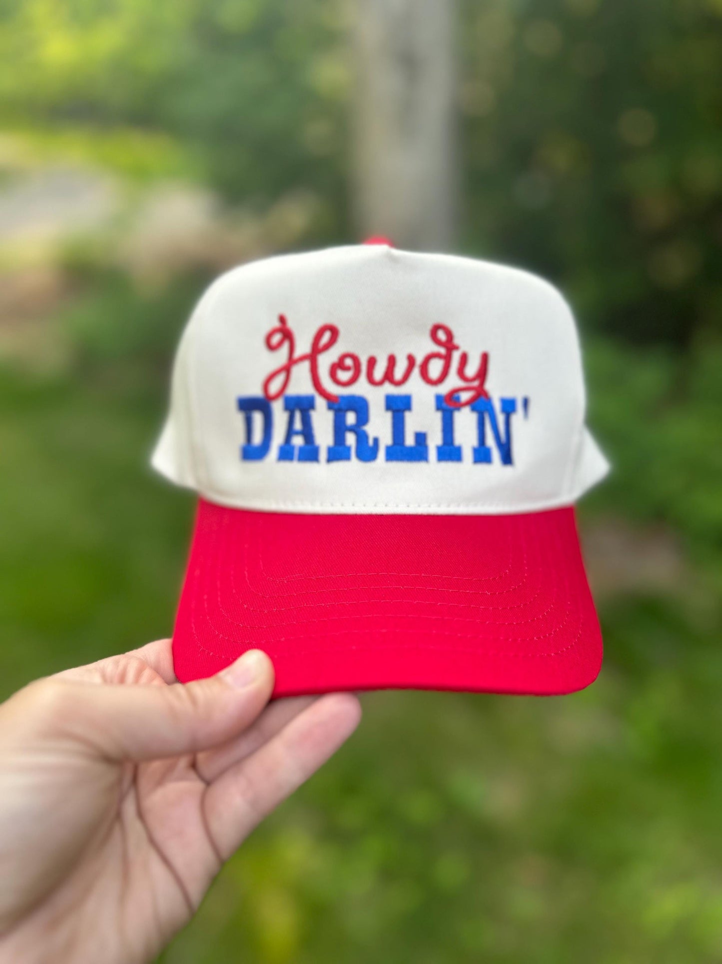 Howdy Darlin’ Embroidered Hat, Western Embroidered Hat, 4th of July Embroidered Hat, Embroidered Fourth of July Hat, Custom Trucker Hat