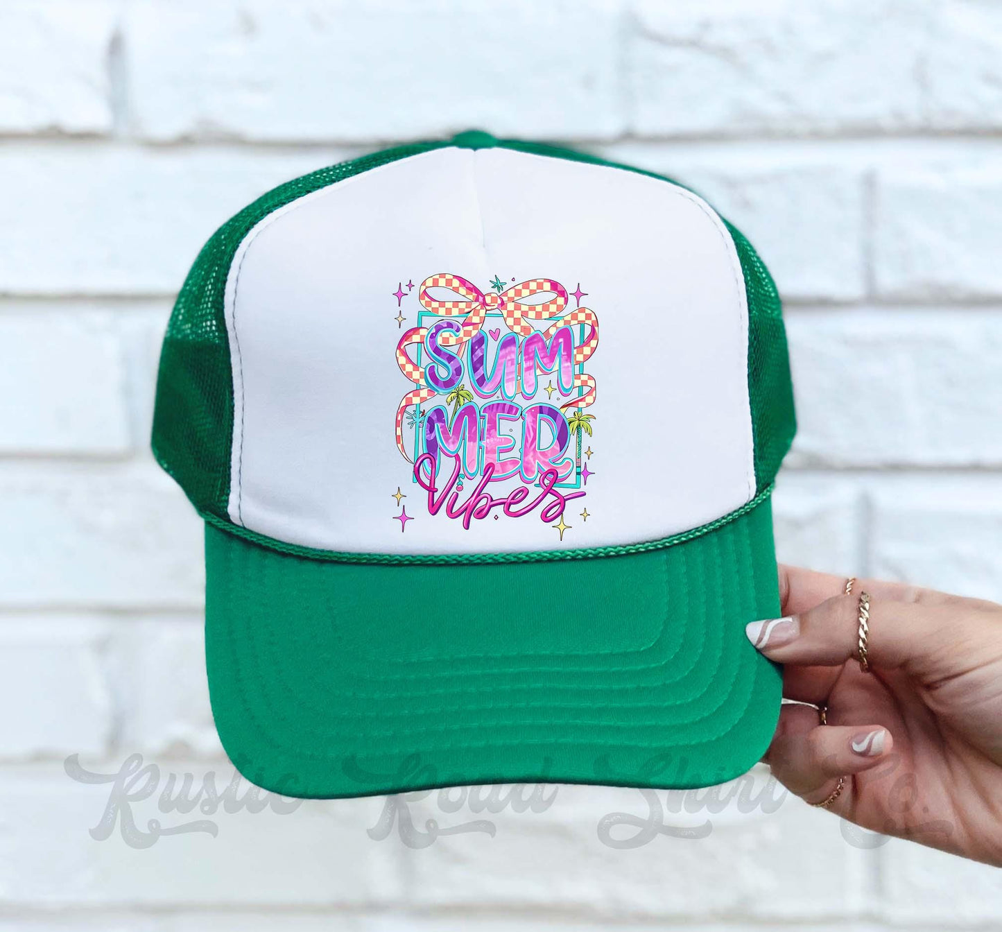 Summer Vibes Trucker Hat, Lake Bum Hat, 90's Retro Neon Hat, Vintage Style Trucker Hat