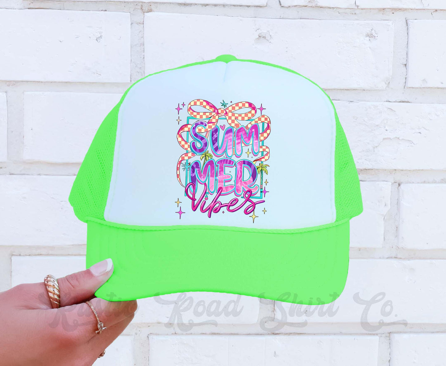 Summer Vibes Trucker Hat, Lake Bum Hat, 90's Retro Neon Hat, Vintage Style Trucker Hat