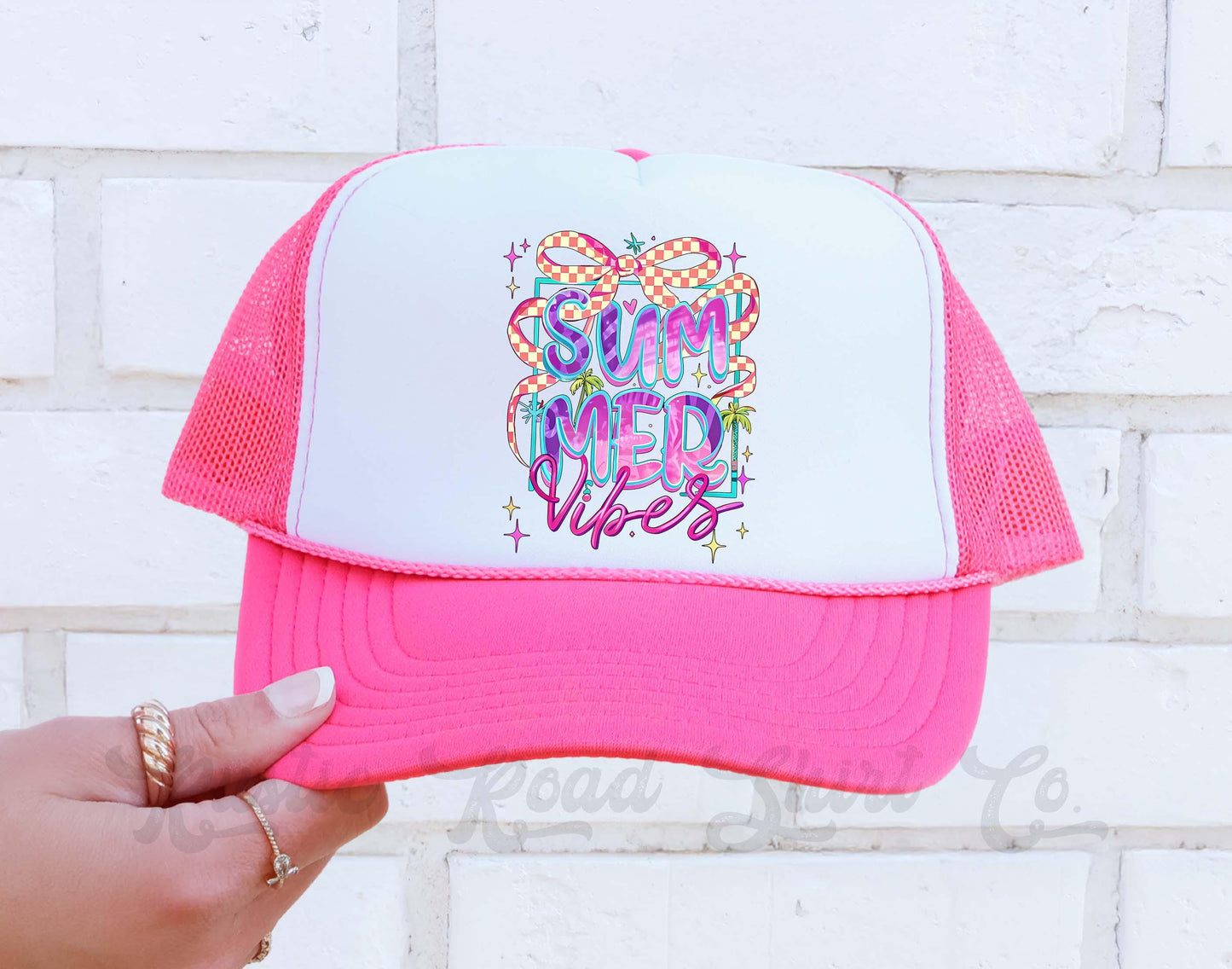 Summer Vibes Trucker Hat, Lake Bum Hat, 90's Retro Neon Hat, Vintage Style Trucker Hat